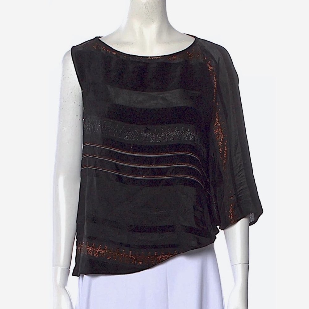 Zero + Maria Cornejo Luxe Stripe Asymmetrical Top in Black/Silver/Bronze